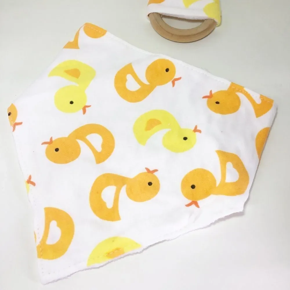 HONEY BABY Bib + Wooden Bunny Toy Duck Printed Gift Set
